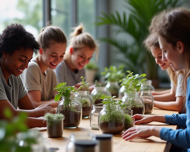 Persone che partecipano a un workshop sulla creazione di terrari